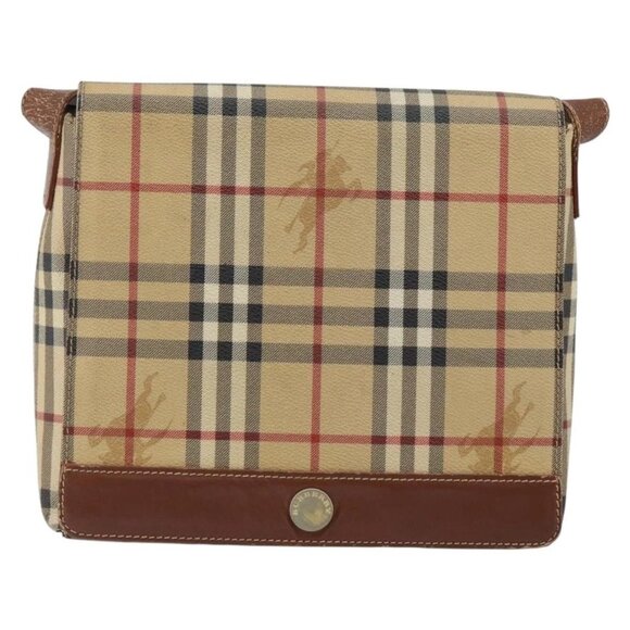 BURBERRY Nova Check Shoulder Bag PVC Beige Auth
